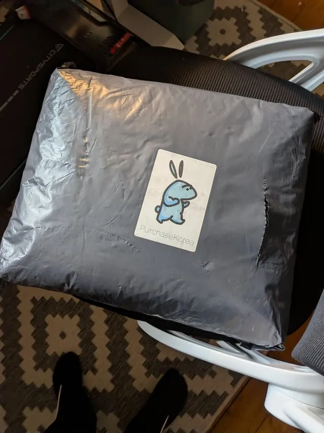 Grey PurchaseKorea mailer bag with the bunny logo, fresh from delivery